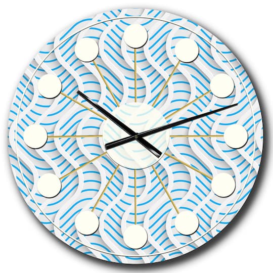 Designart 3D White & Light Blue Pattern II Mid-Century Modern Wall Clock